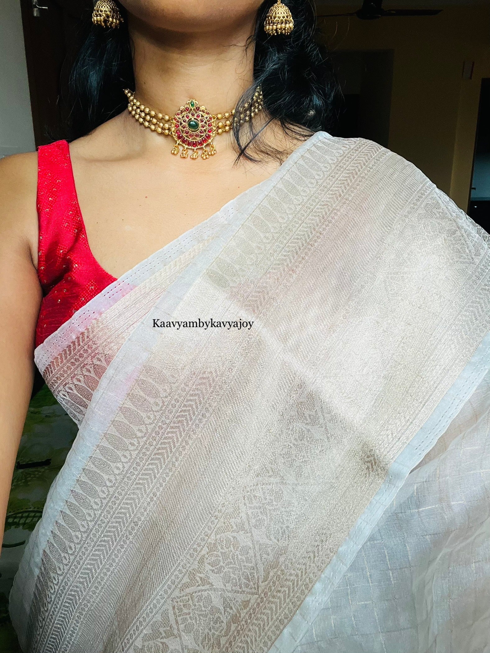 ORGANZA CHECK SAREE & DESIGNER BLOUSE