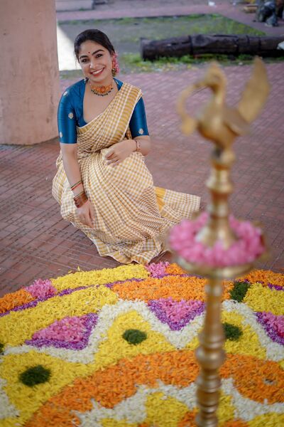 Golden Check Saree