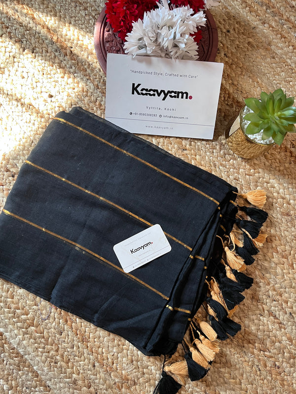 Black Stripe Mul Cotton Saree