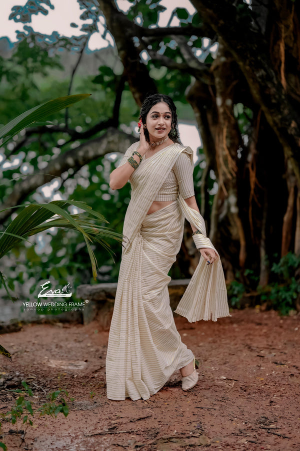 Kerala Kasav Stripe Saree