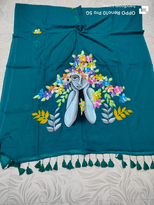 Lady Hand-Painted Mul Cotton Saree