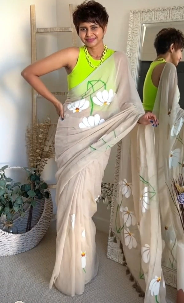 Tamara Hand painted Mul cotton Saree