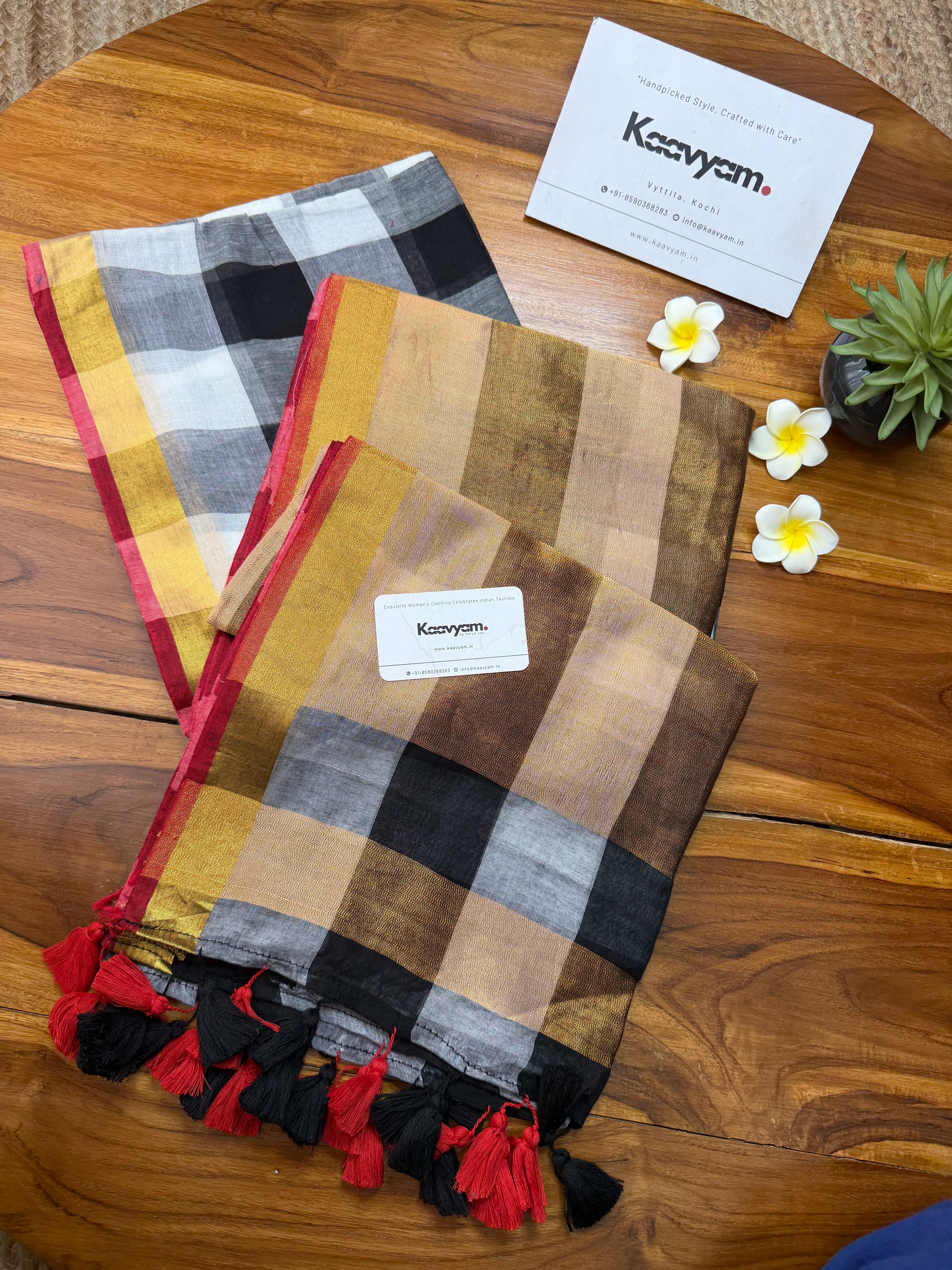 Black & White Check Kasav Saree