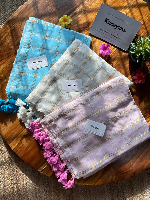 Golden Checks Mul Cotton Saree