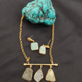THREE STONE PENDANT NECK CHAIN & EARRINGS
