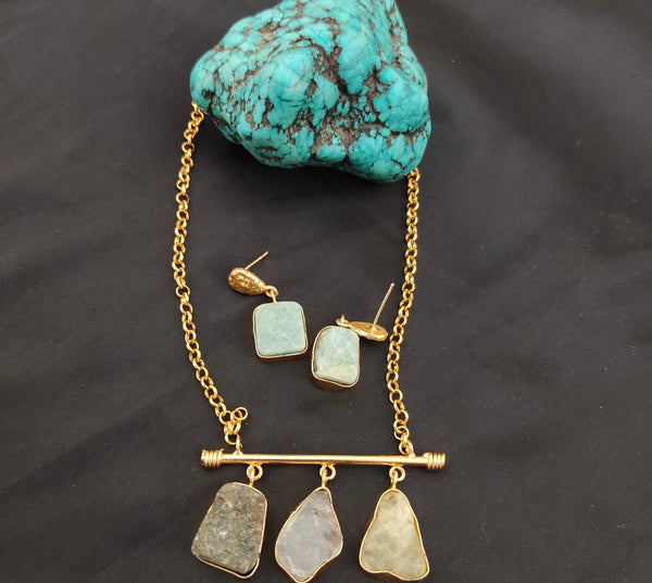 THREE STONE PENDANT NECK CHAIN & EARRINGS