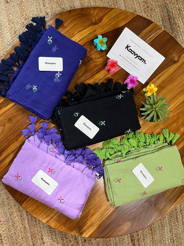 Thechi Embroidery Mul Cotton Saree