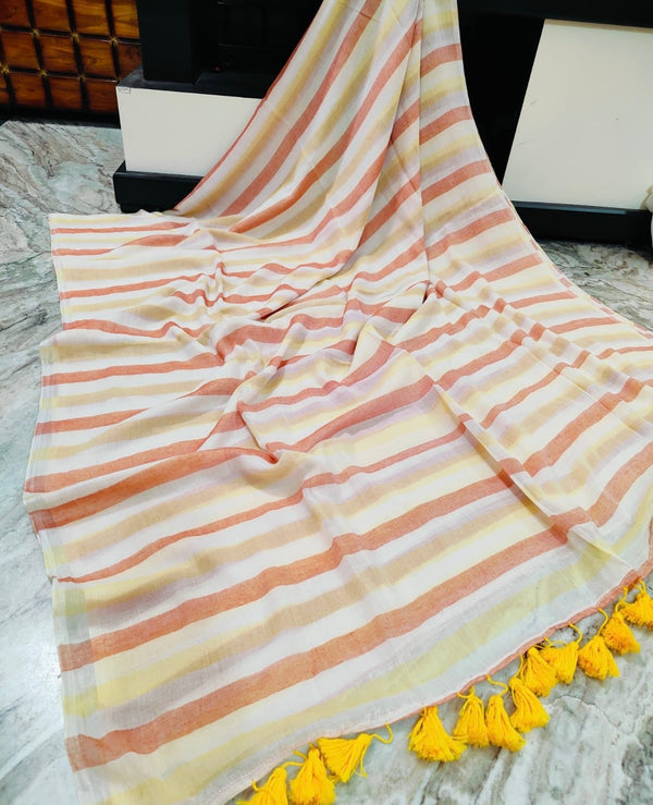 Stripe Mul Cotton Saree