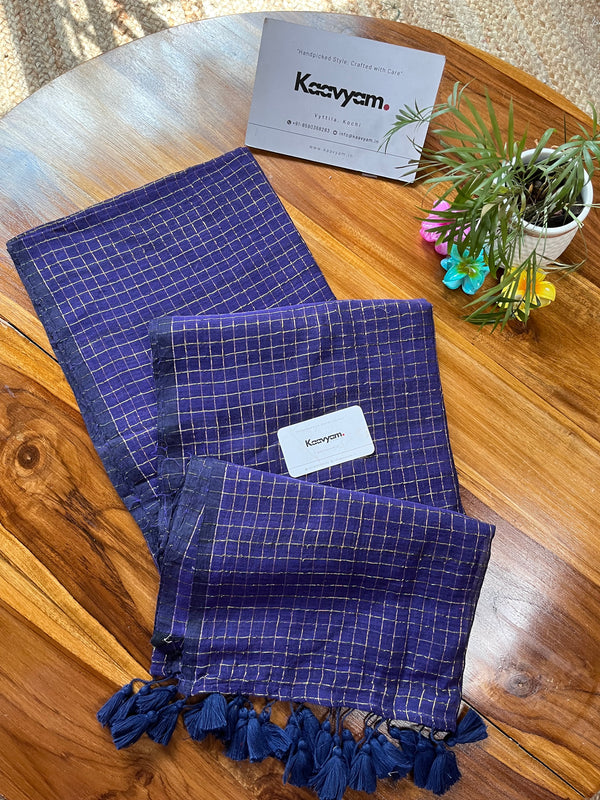 Blue Checks Mul Cotton Saree