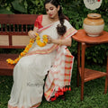 Red Kerala Kasav & Kara Mul Cotton Saree - MANKA