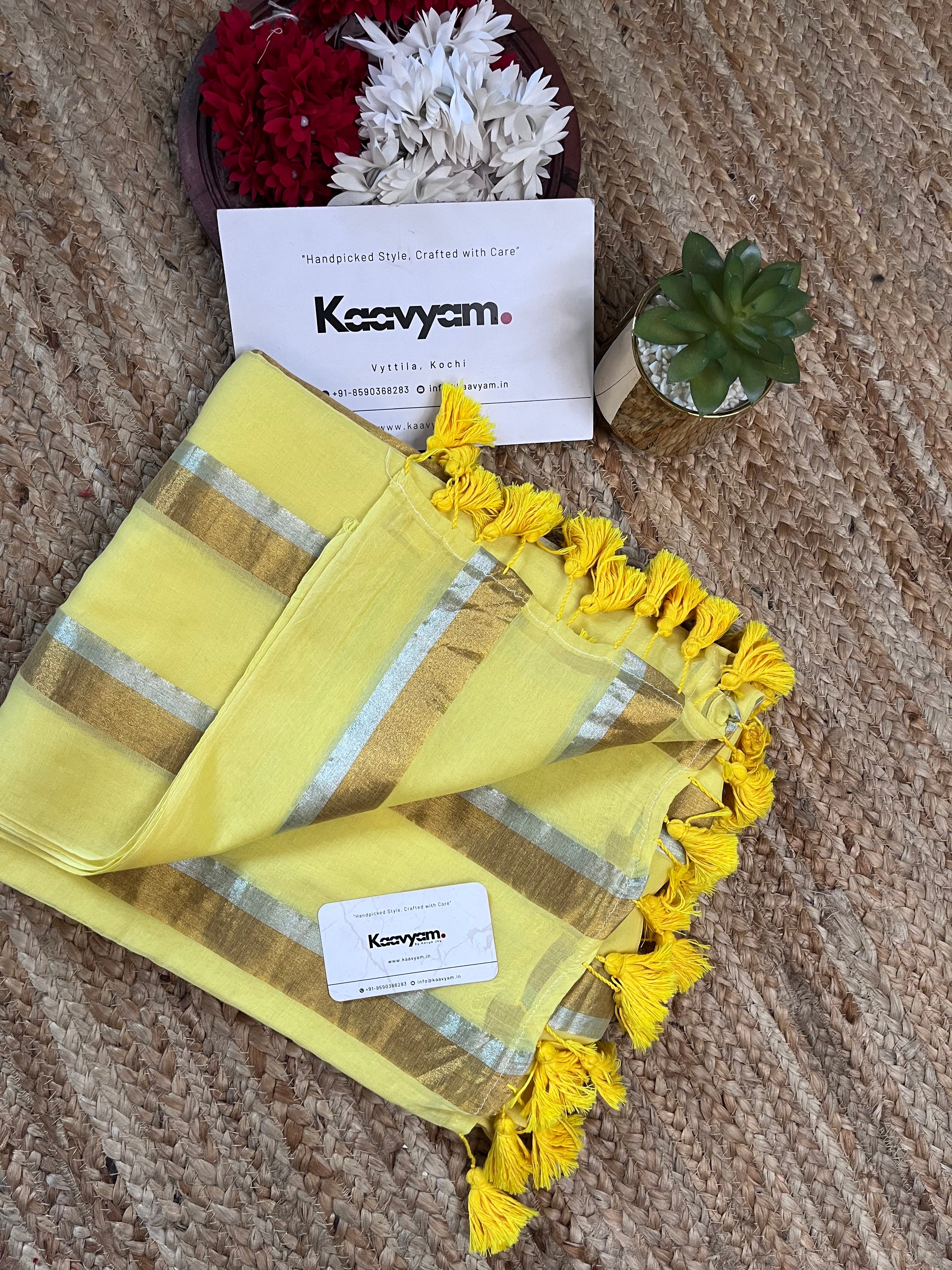 Kasav Gold & Silver Stripe Saree