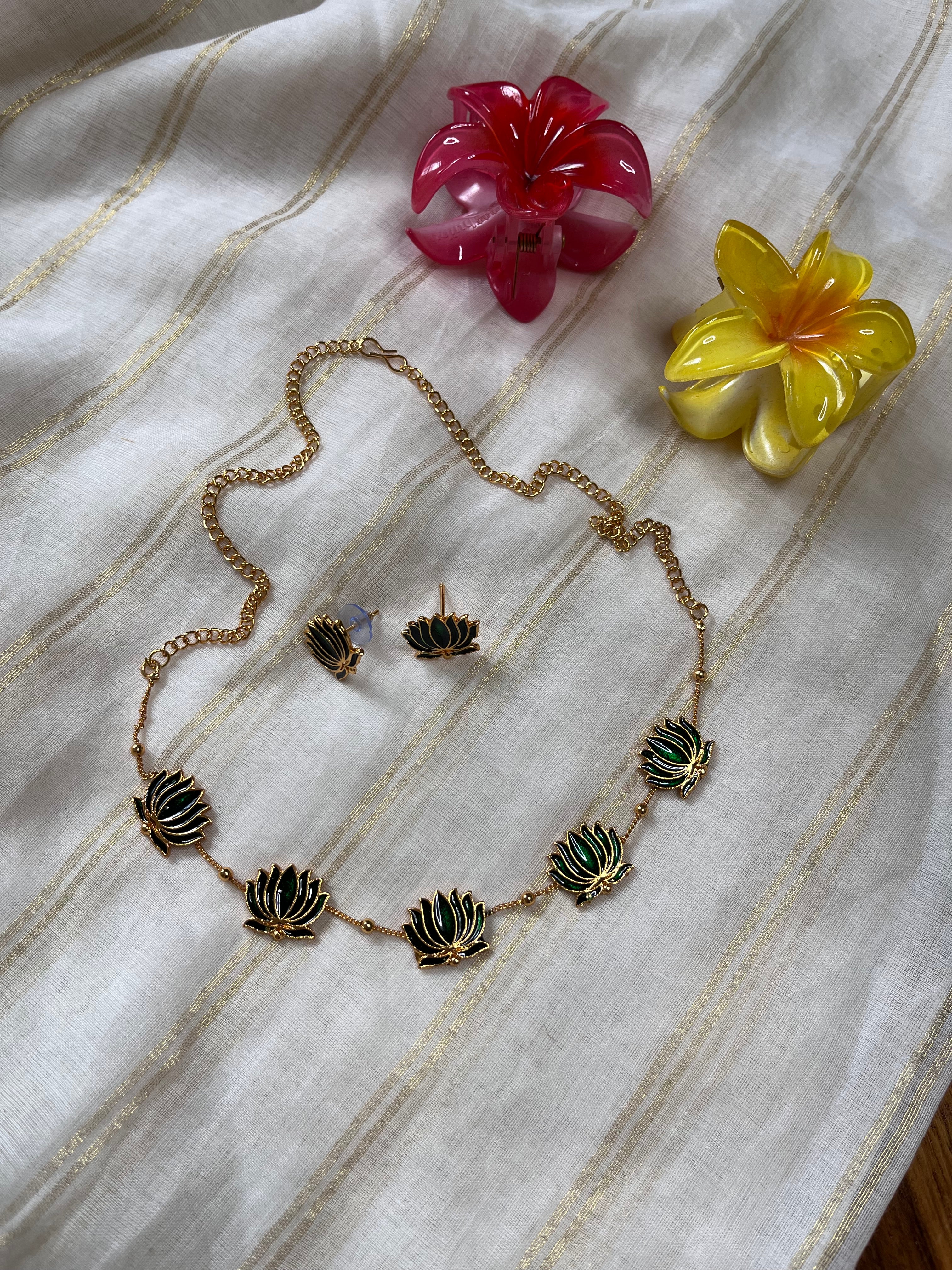 Lotus Chain Neckpiece & Earrings