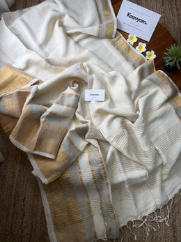 Pon Velli Kasav Linen Saree