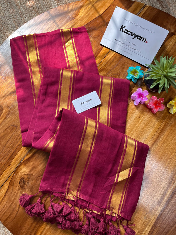 Maroon Stripes Mul Cotton Saree