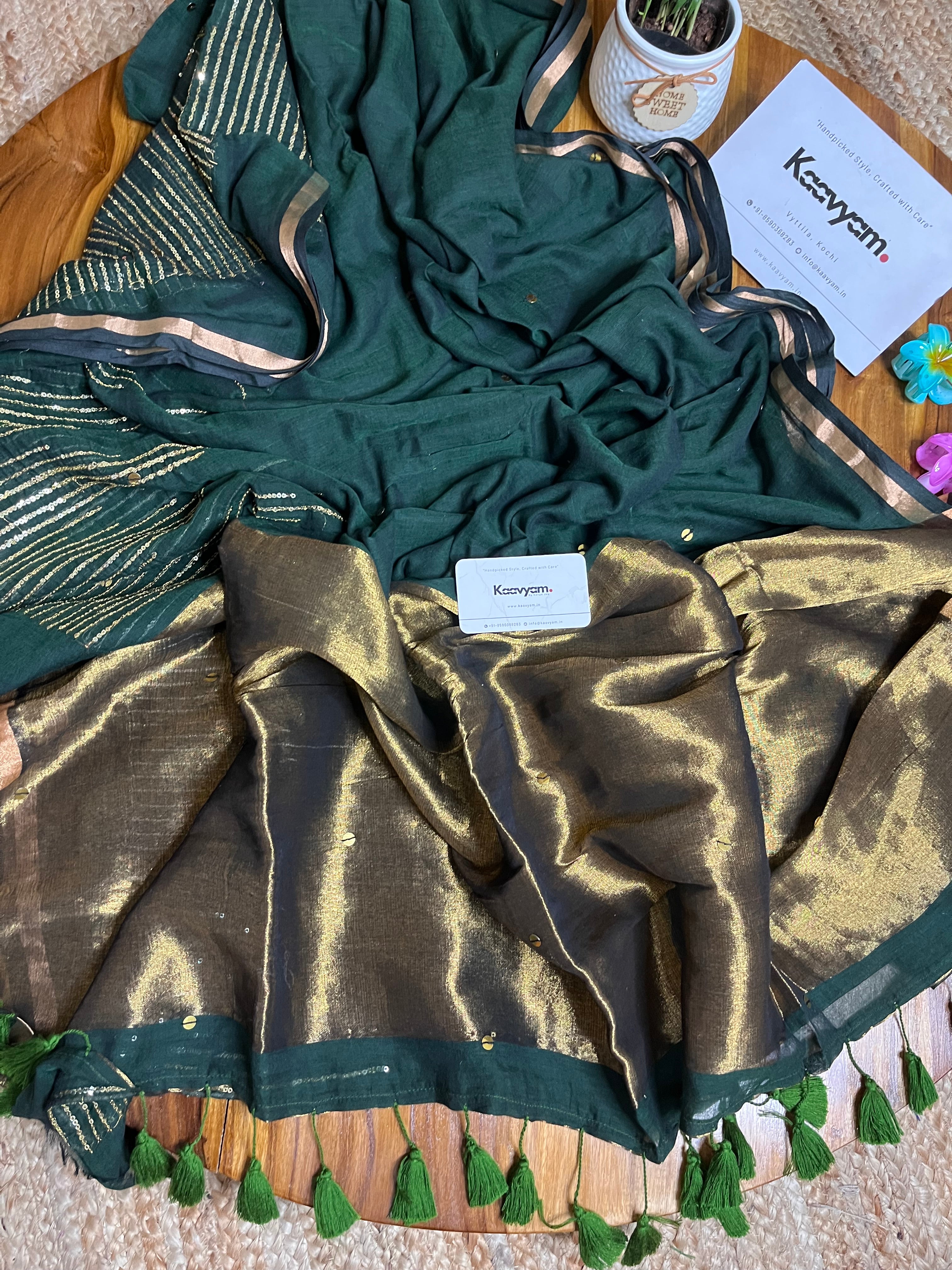 Sequins Goldy Mul Cotton Saree