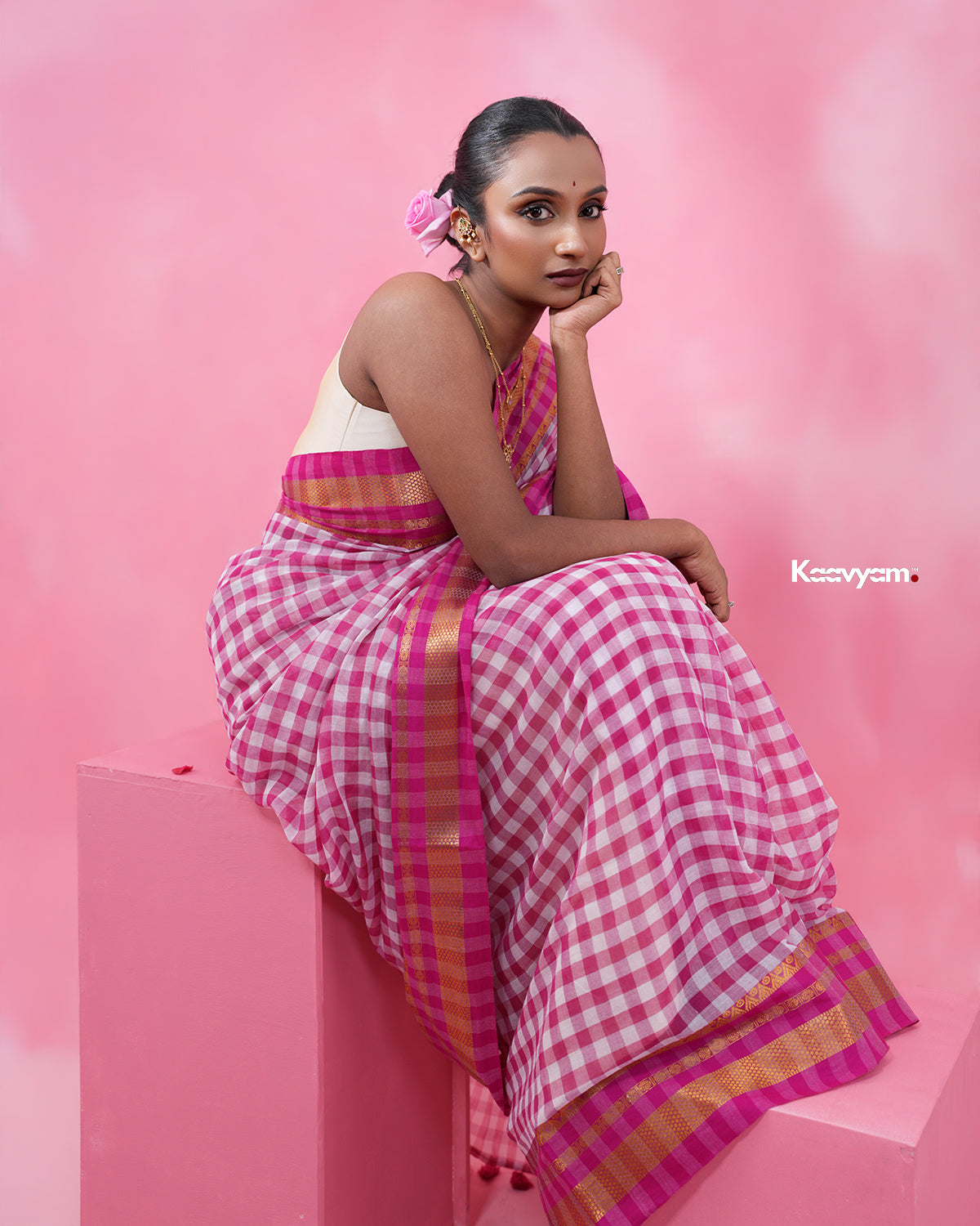 Gingham Kanchi Saree