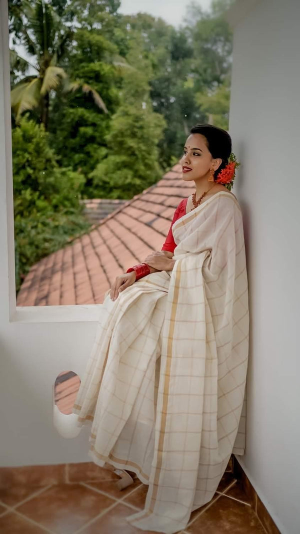 Kerala Check Kasav Saree