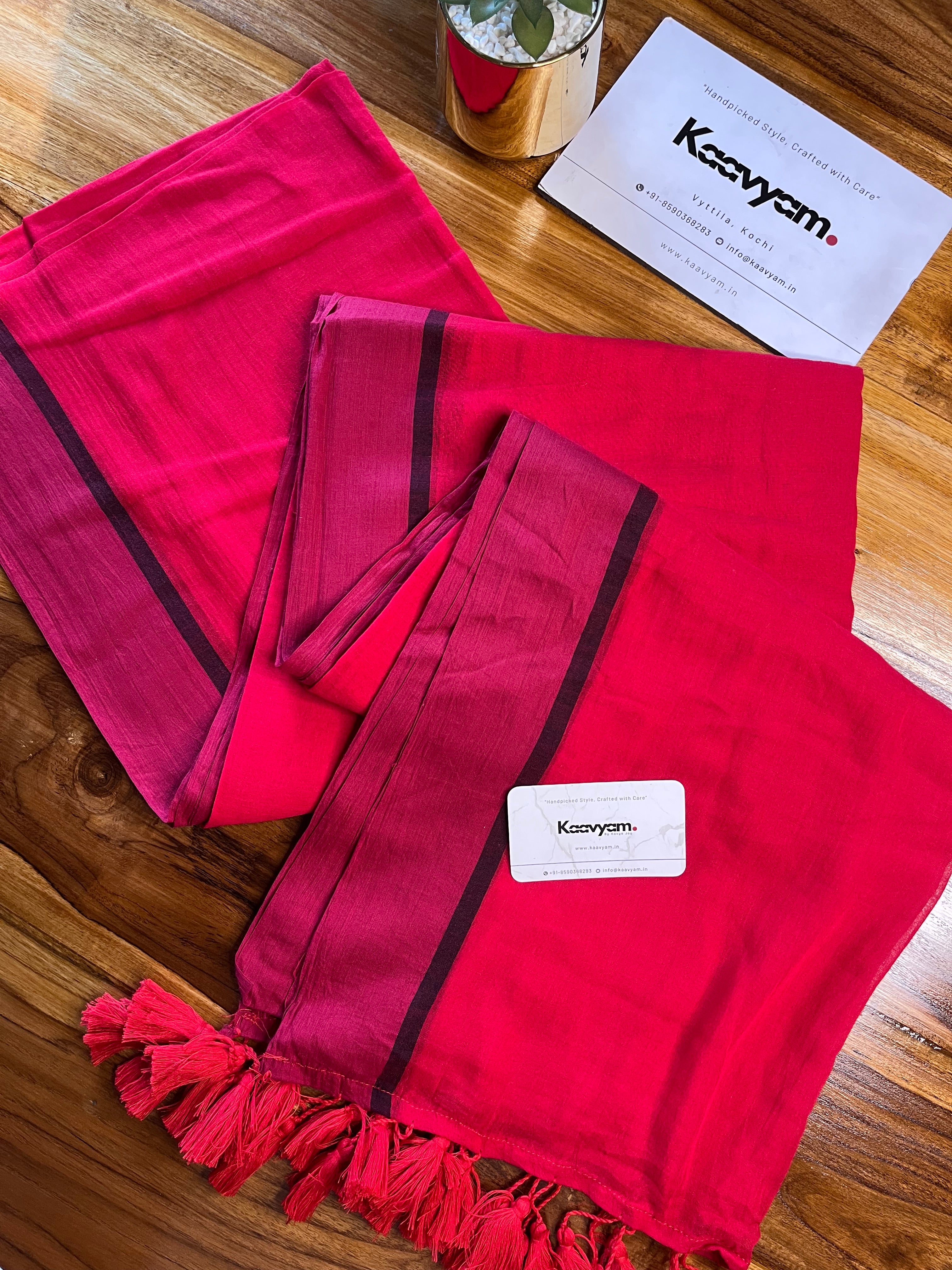 Maroon with Black Stripe Mul Cotton Saree