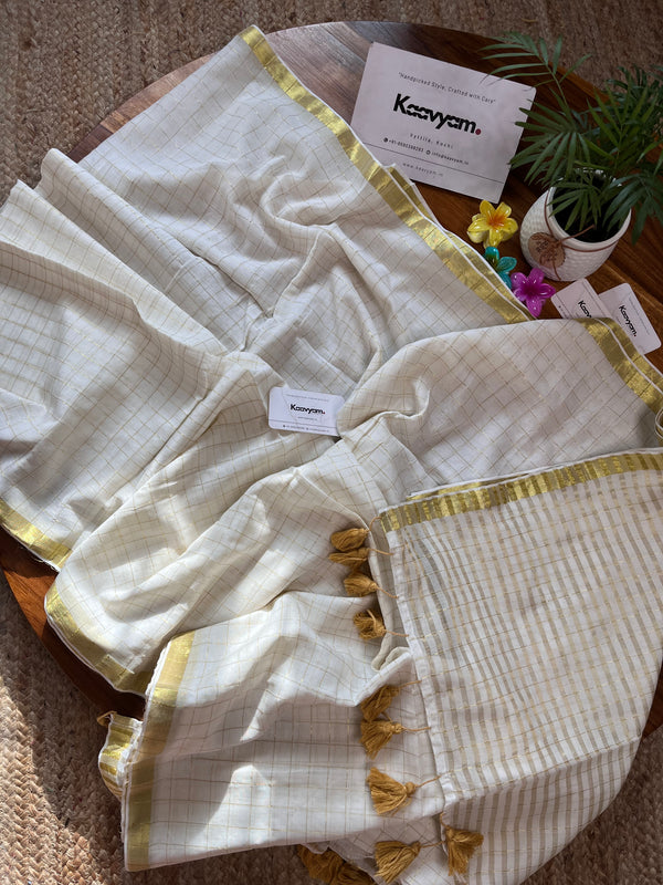 Gold Check Mul Cotton Saree