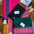 Stripes & Contrast Motif Border Mul Cotton Saree