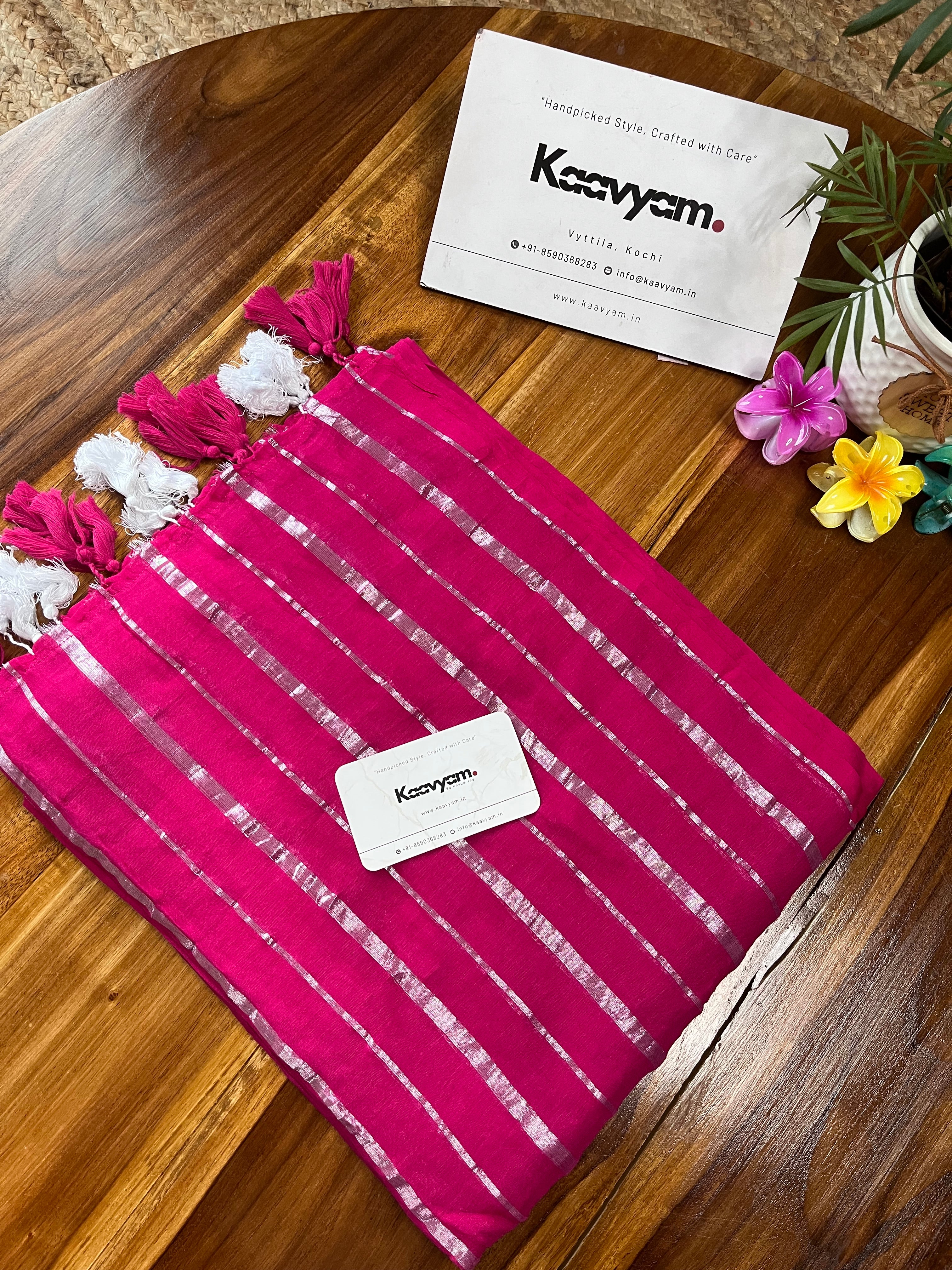 Multi Silver Stripes Mul Cotton Saree