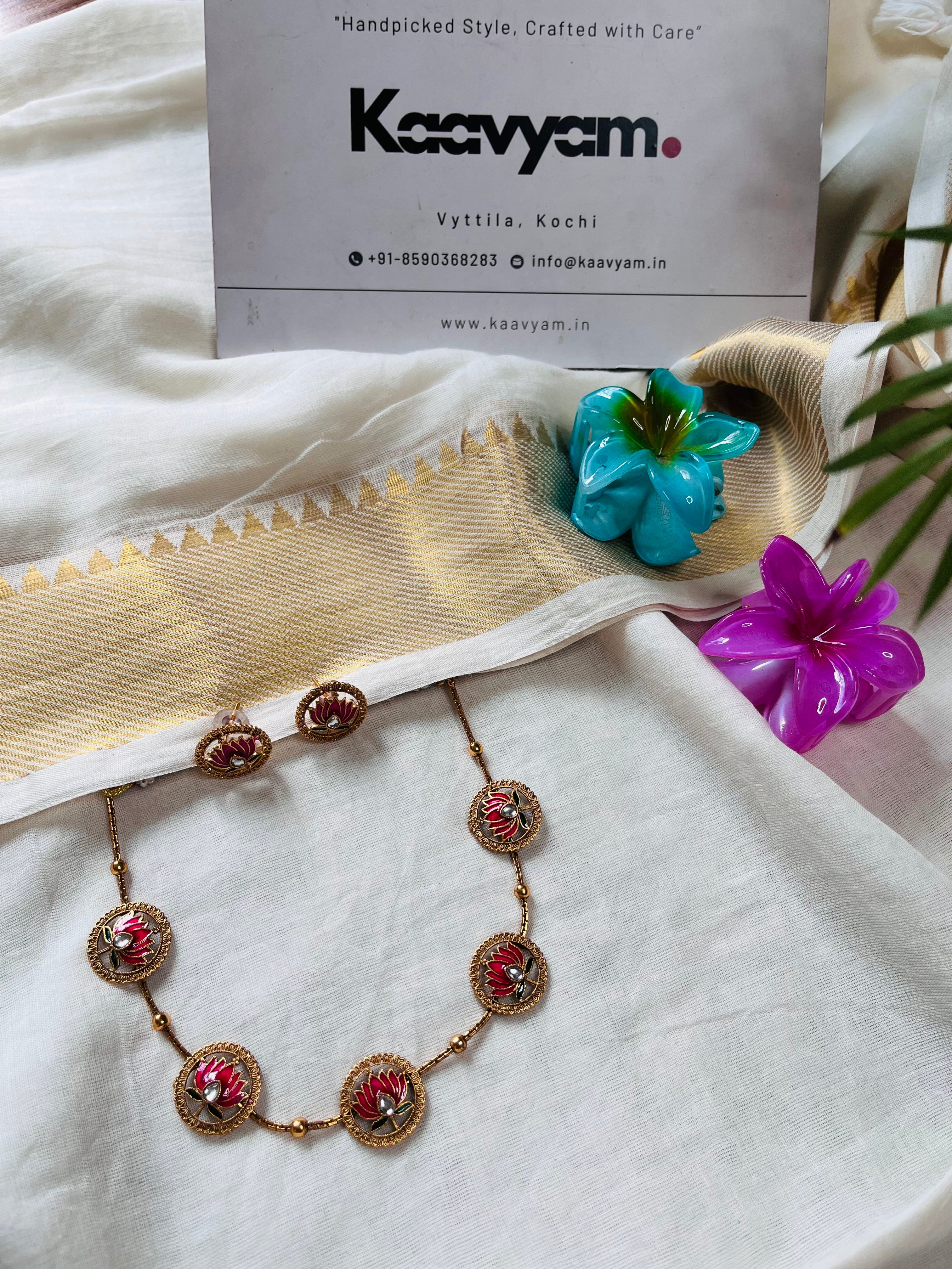 Lotus Chain Choker with Earrings