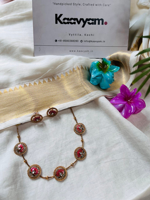 Lotus Chain Choker with Earrings
