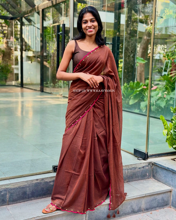 Scallop Sequins Mul Cotton Saree