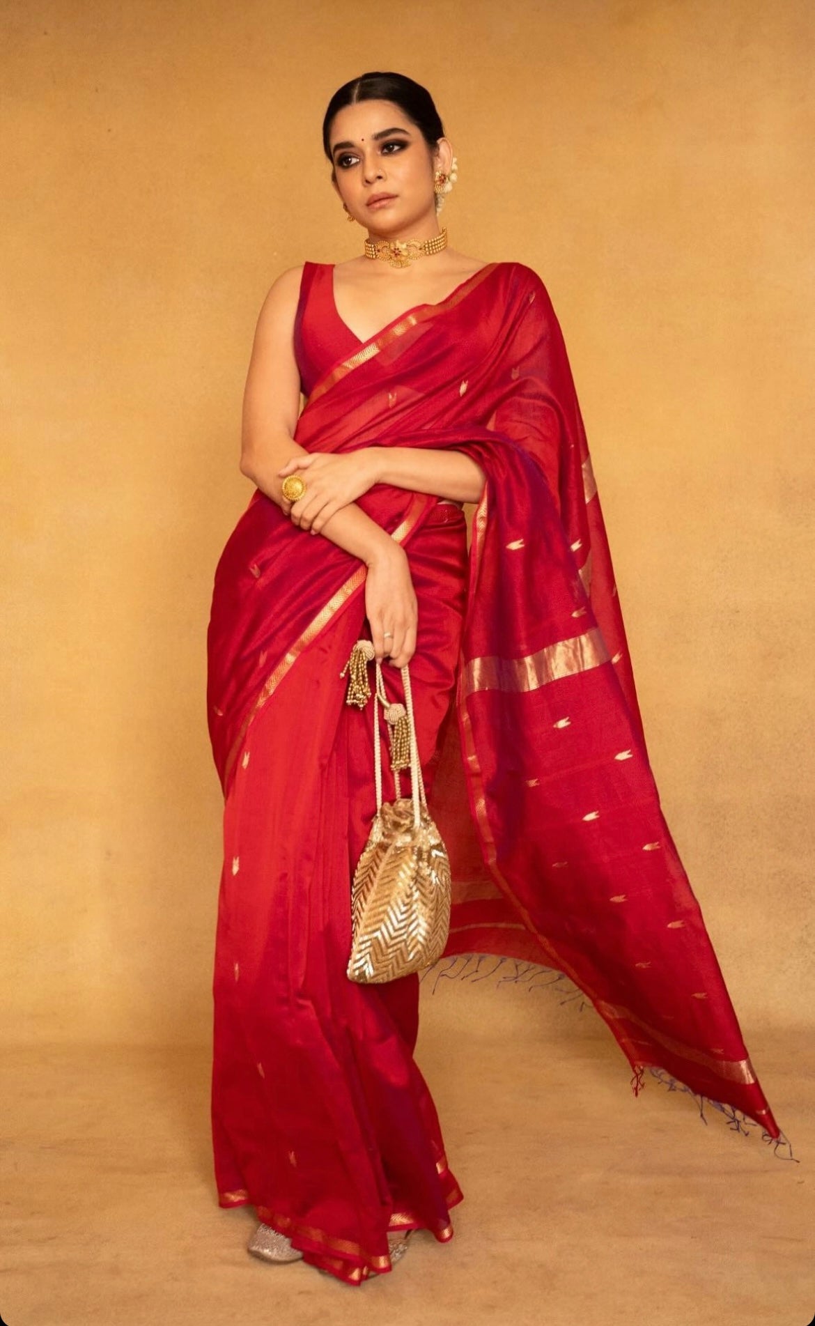 Red Maheshwari Silk Saree