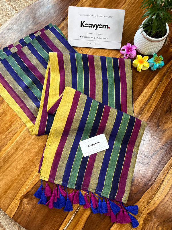 Zari & Muti Stripe Mul Cotton Saree