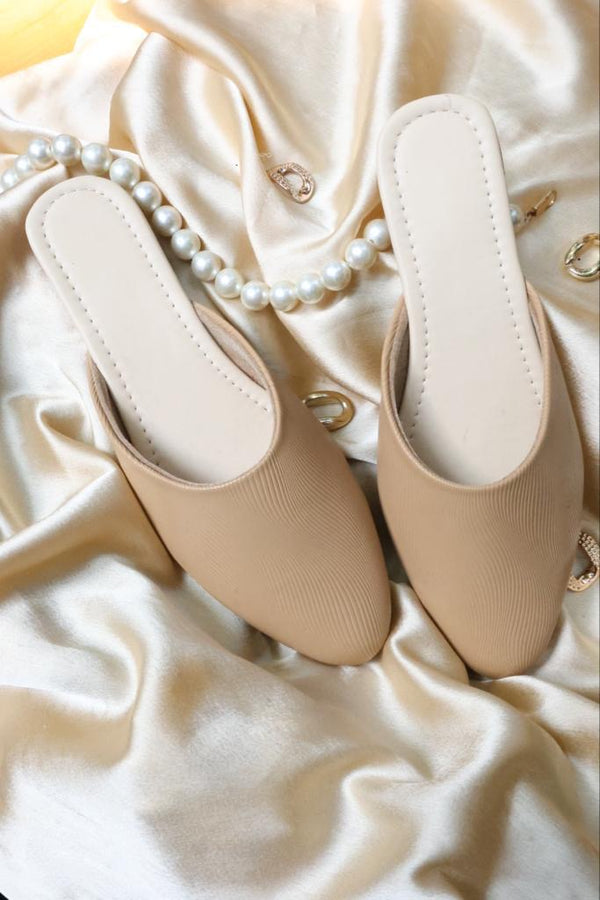 BEIGE MULE FLAT SANDALS