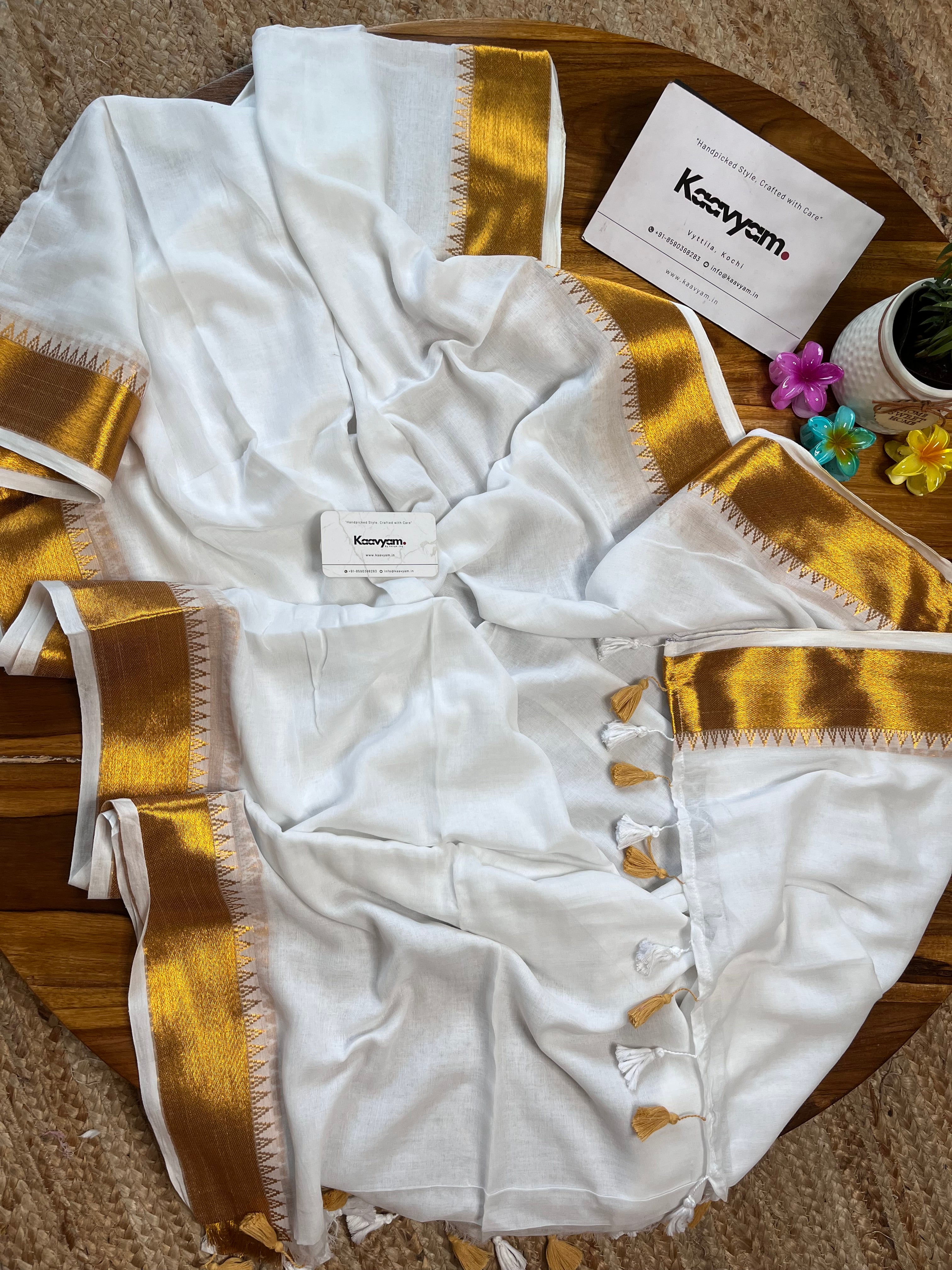 Kerala Kasav Temple Design Mul Cotton Saree