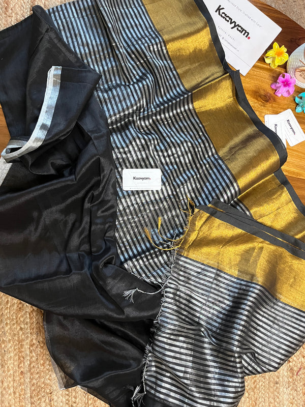 Black & White Stripes Raaga Tissue Silk Saree