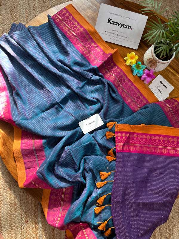Double Border Contrast Pallu Mul Cotton Saree