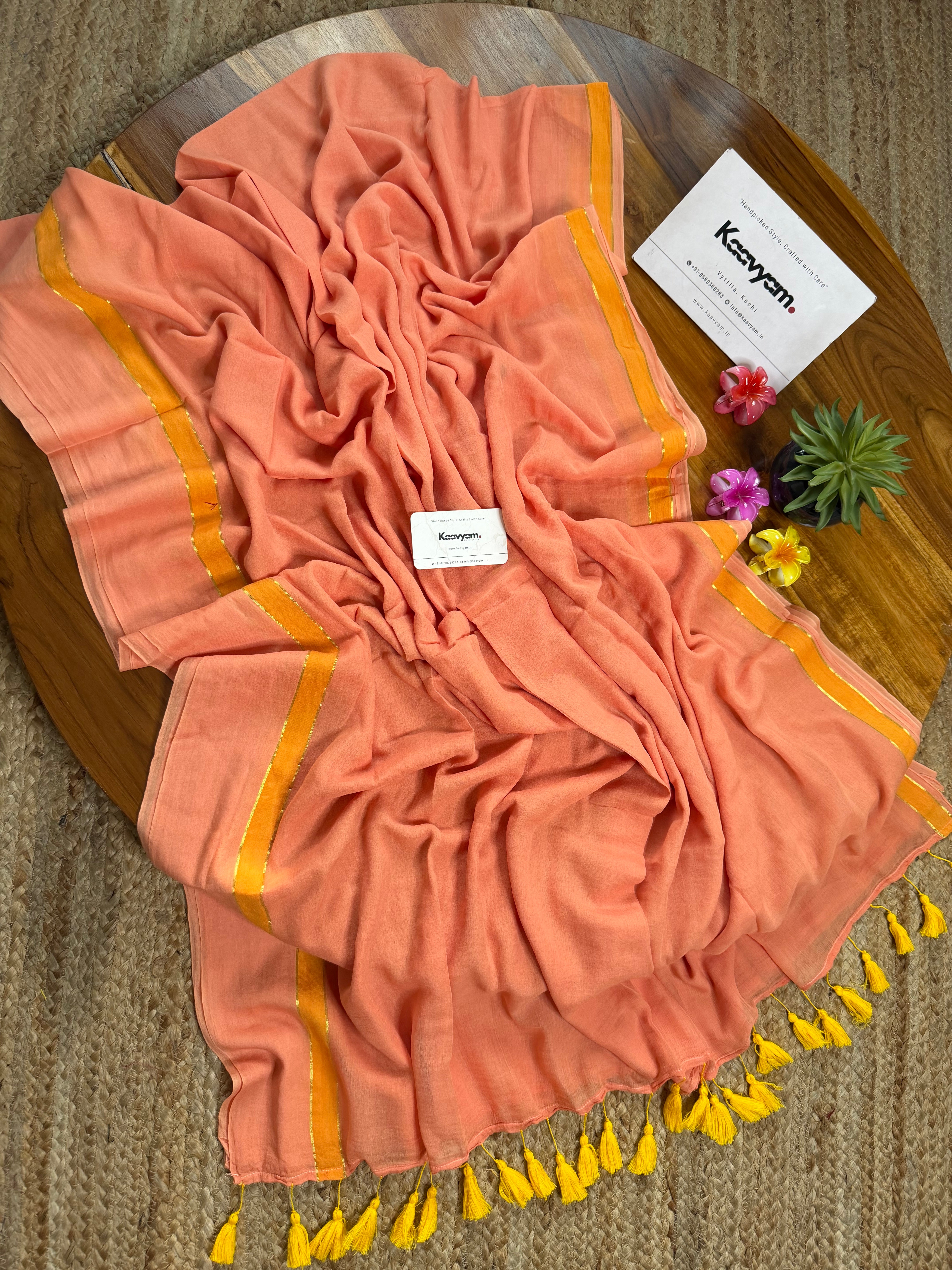Yellow Stripe Mul Cotton Saree