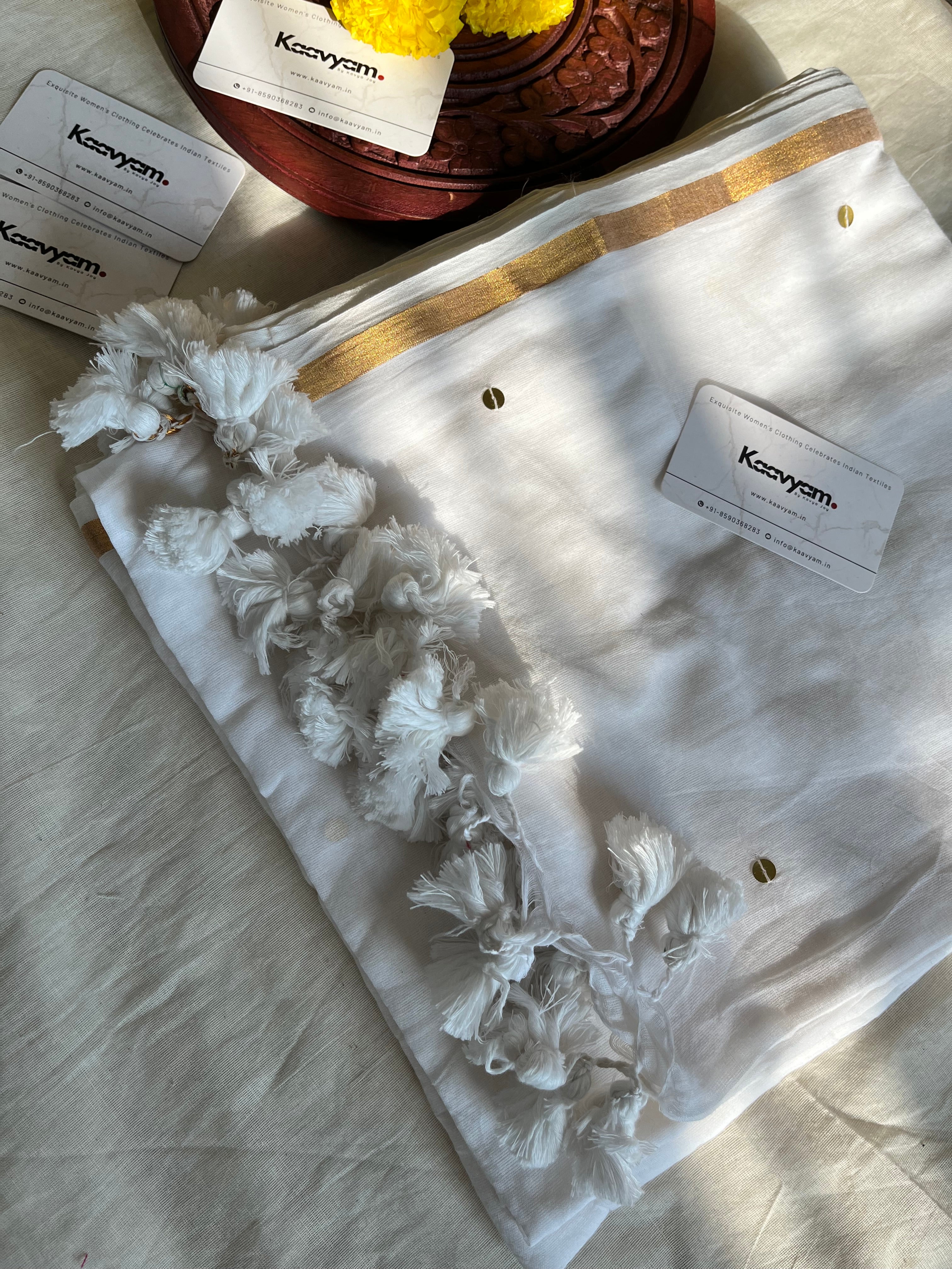 Goldy - White Mul Cotton Saree