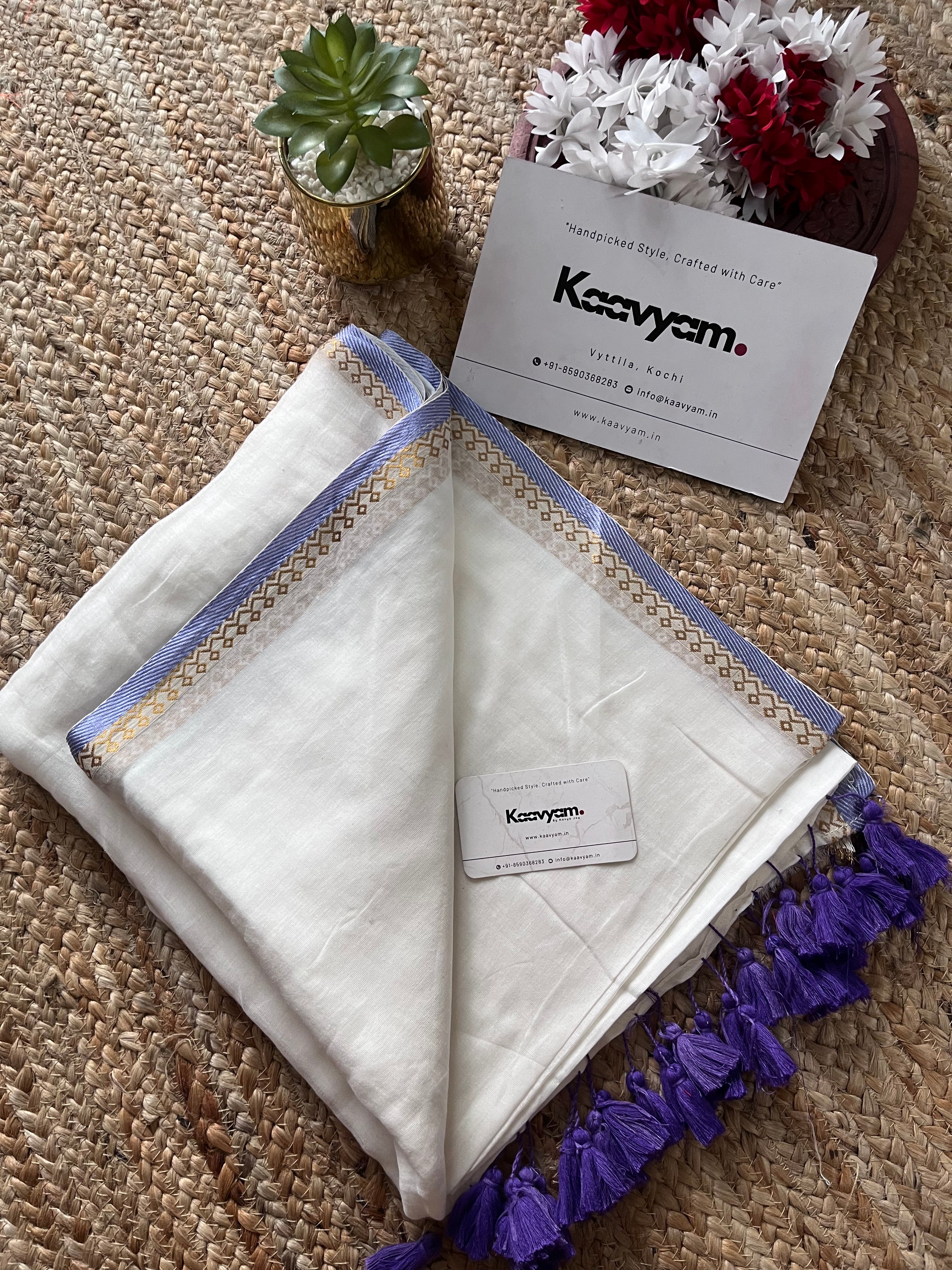 Lavender Border Mul Cotton Saree