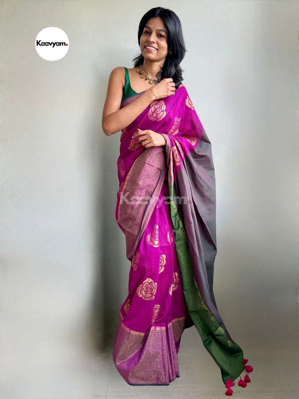 Floral Motif Cotton Zari Saree