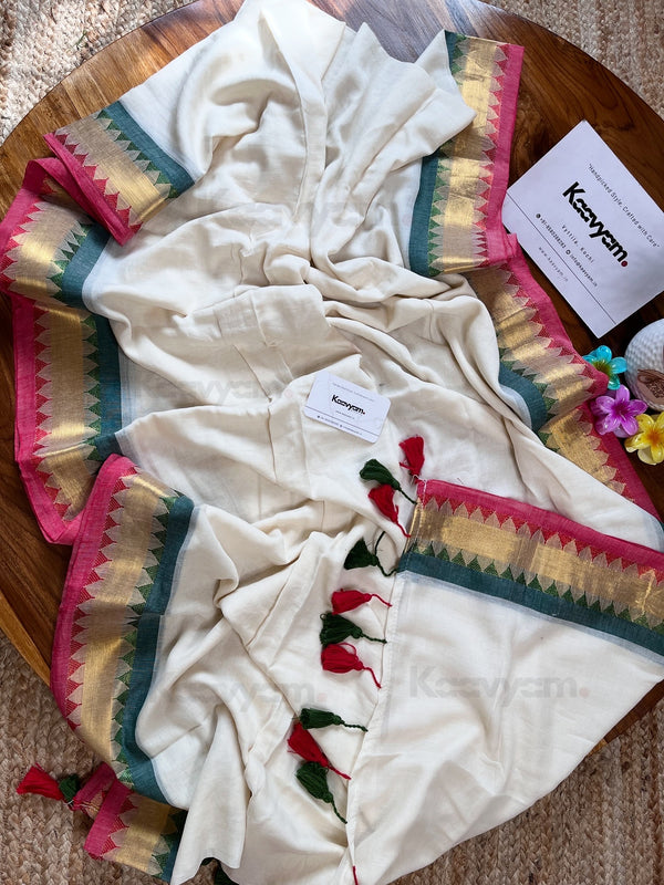Temple Border Mul Cotton Saree - MANKA