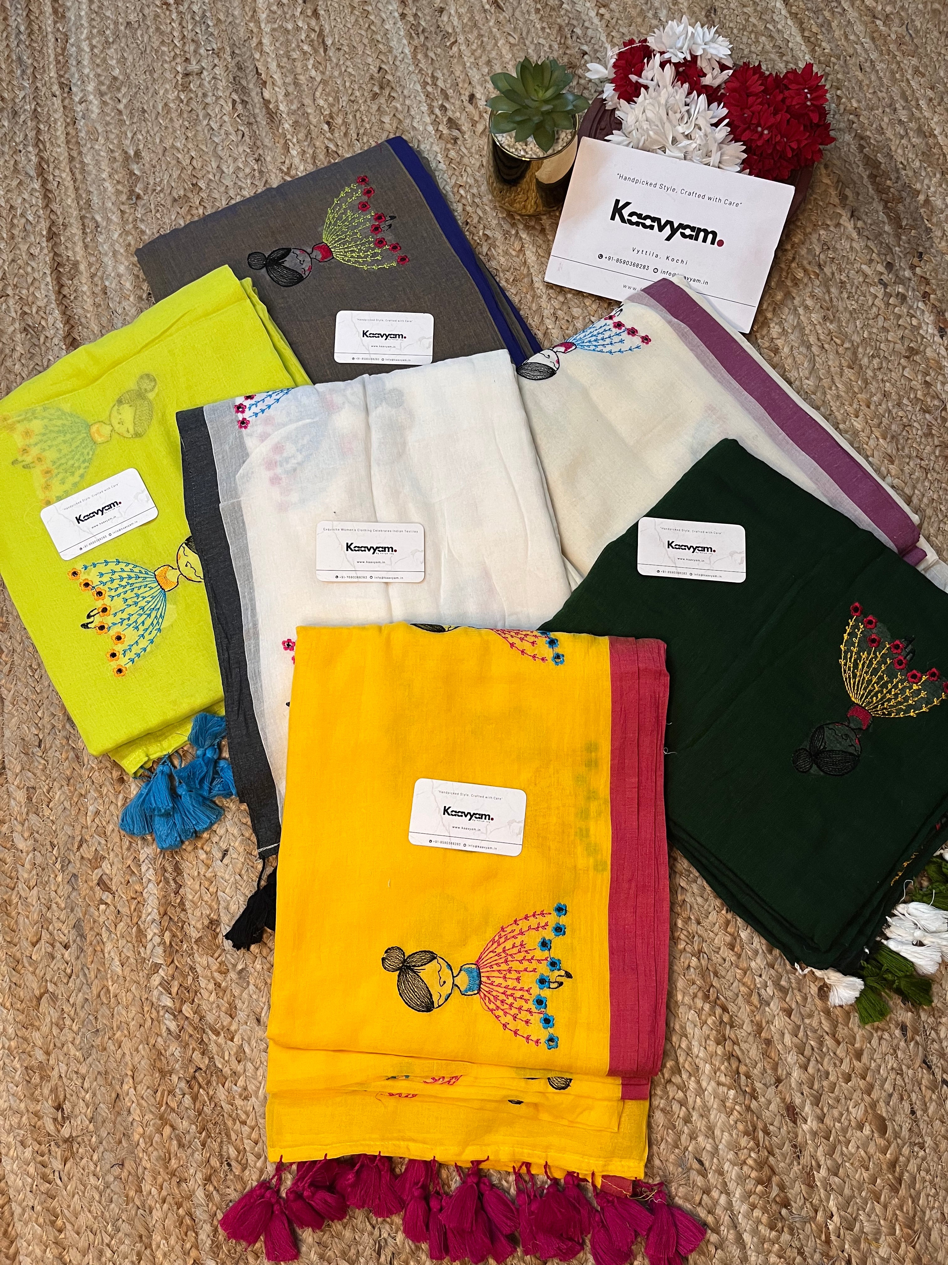Doll Embroidery Mul Cotton Saree