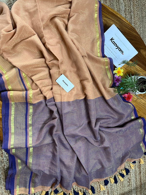 Blue Kara & Kasav Check Mul Cotton Saree