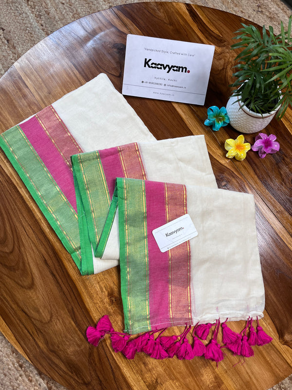 Tri Kasav Border Mul Cotton Saree - Manka