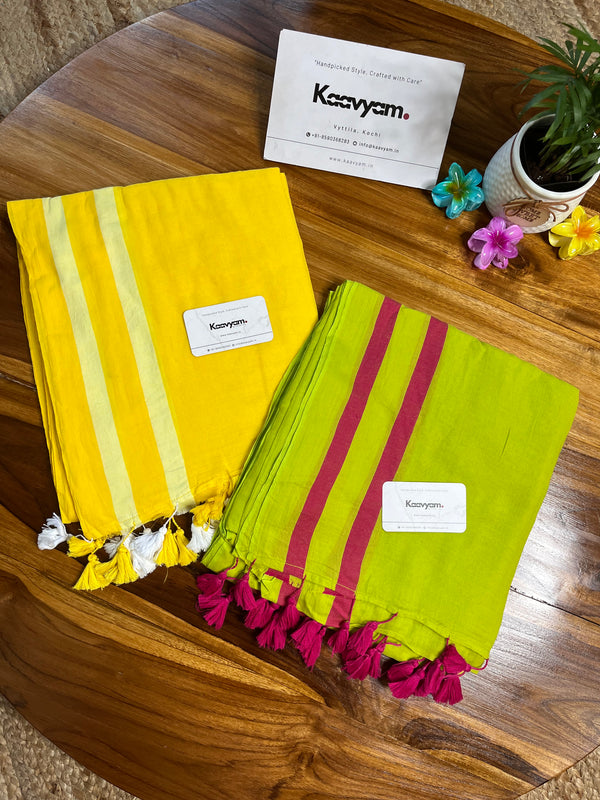 Double Line Border Mul Cotton Saree