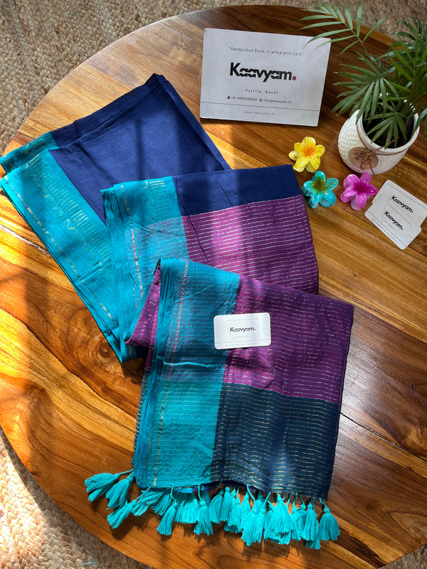 Contrast Border & Stripe Pallu Mul Cotton Saree