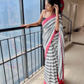 Black & White Stripes Mul Cotton Saree