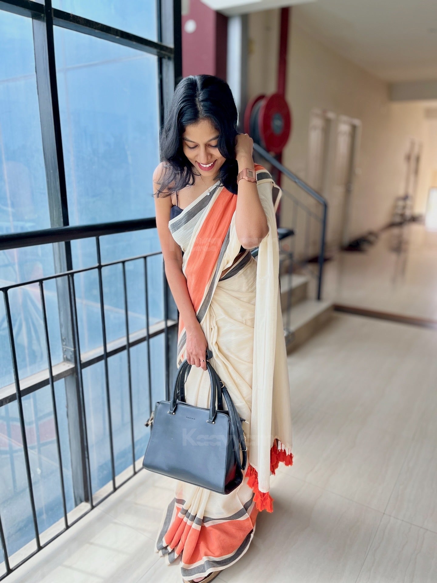 Orange Border Mul Cotton Saree