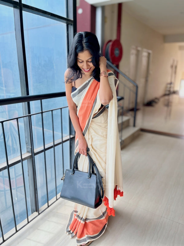 Orange Border Mul Cotton Saree