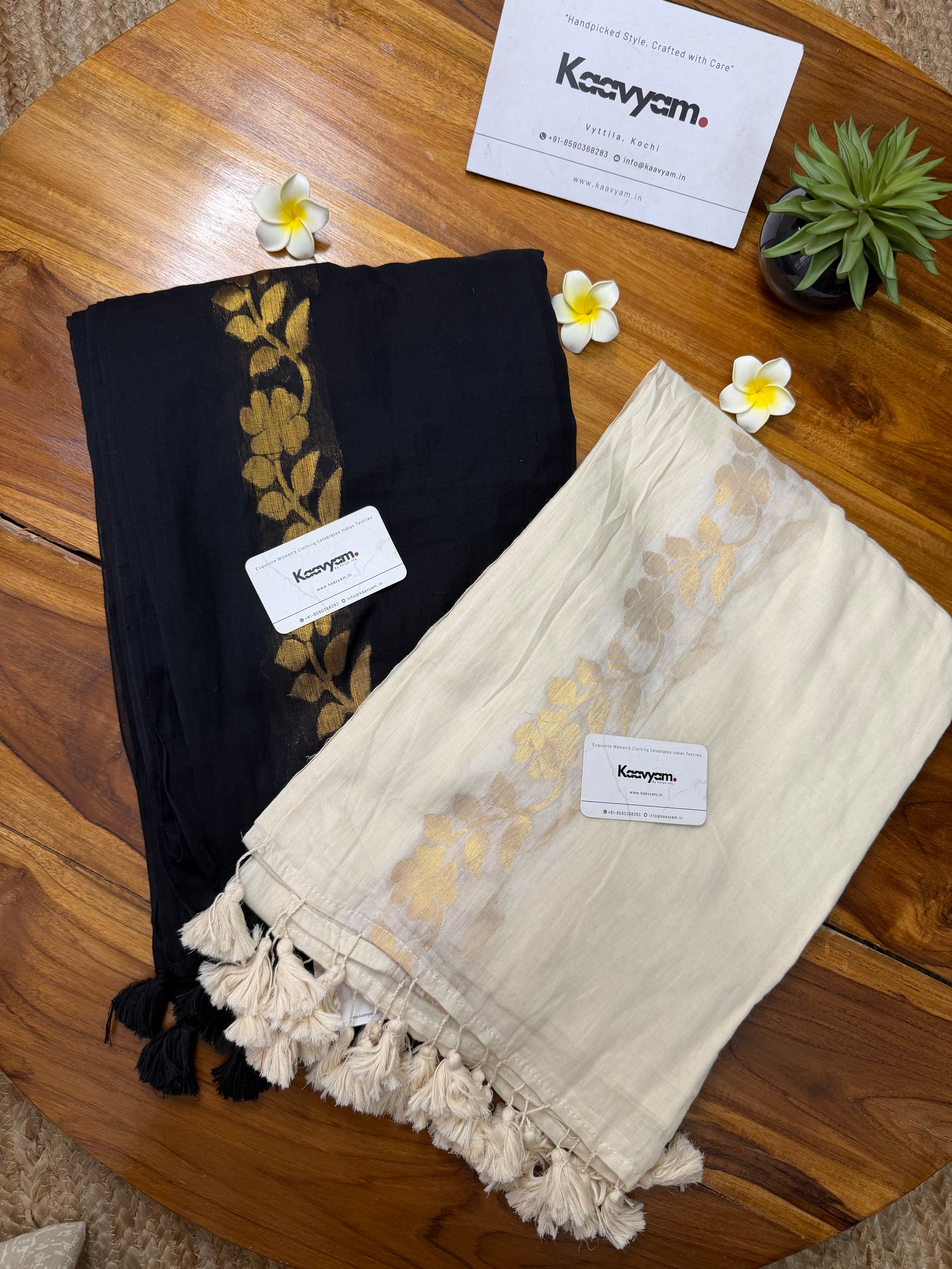 Black Bloom Mul Cotton Saree