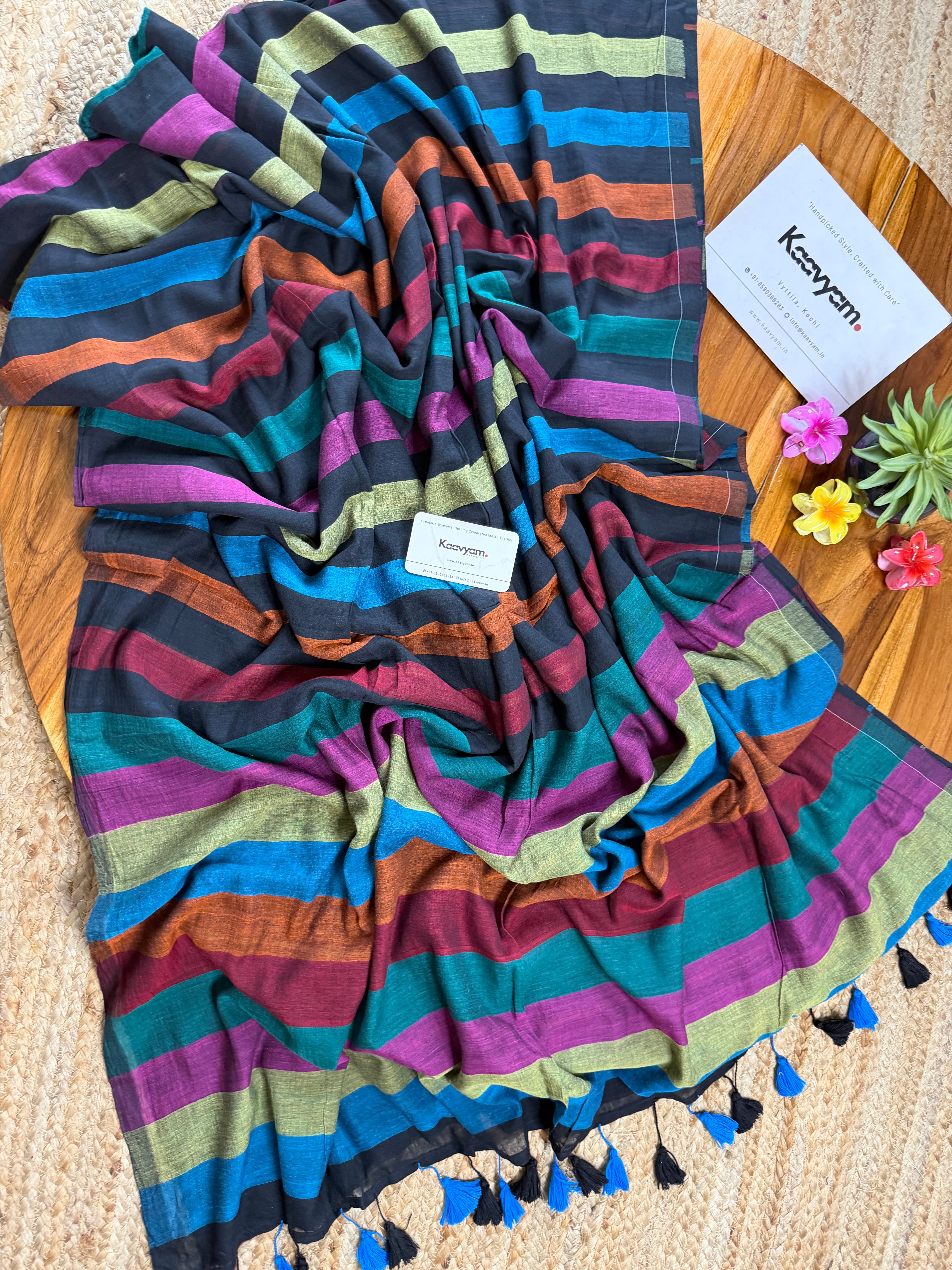 Rainbow Stripes Mulberry Cotton Saree