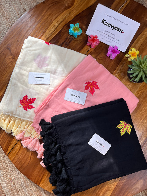 Maple Leaf Embroidery Mul Cotton Saree